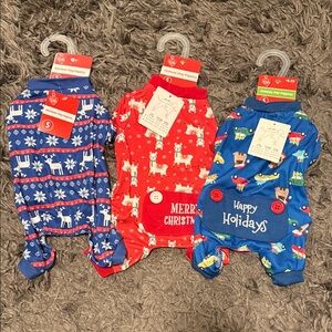 Festive Pet Pajamas Set - Red and Blue